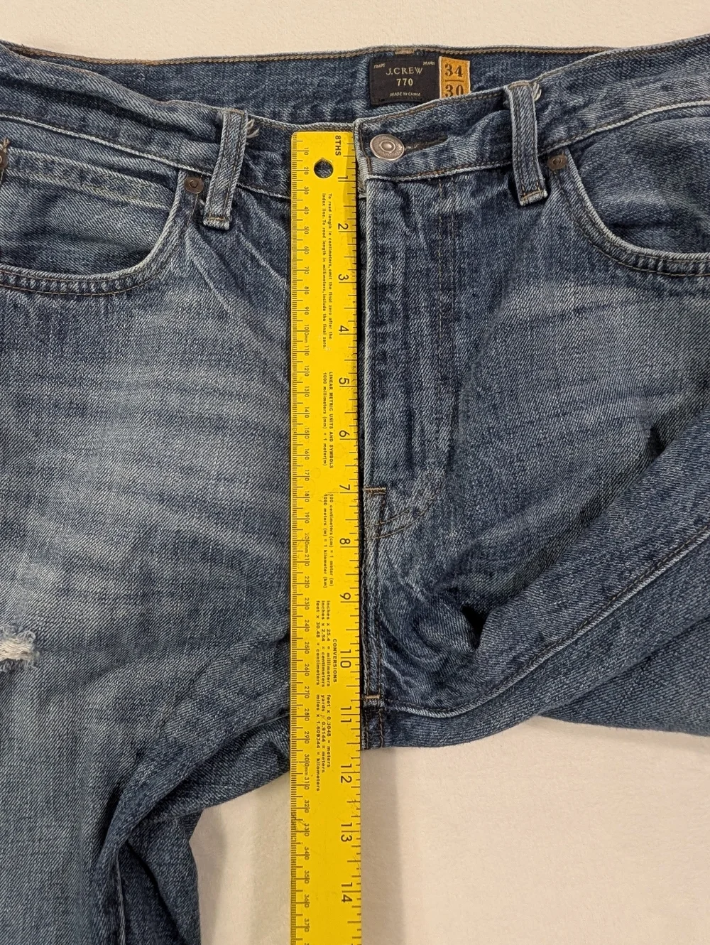 J. Crew 770 Straight Fit Men’s Jeans – Distressed Rip & Repair Wash – Size 34x30